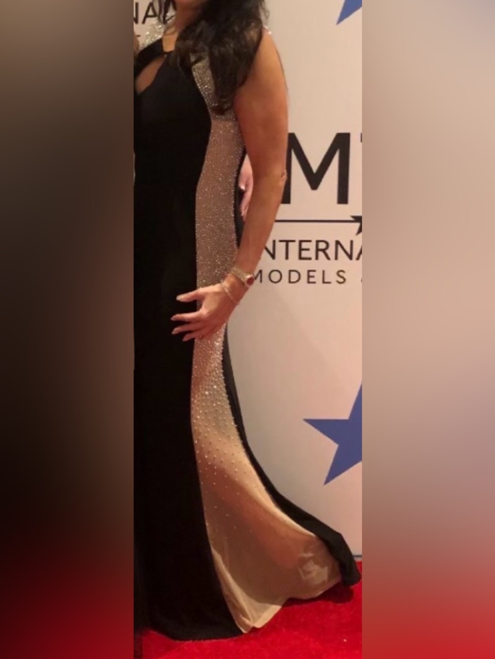 Aqua Black Maxi Dress with Gold Side Panels